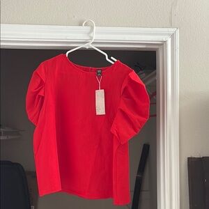 Vibrant Red Puff Sleeve Blouse